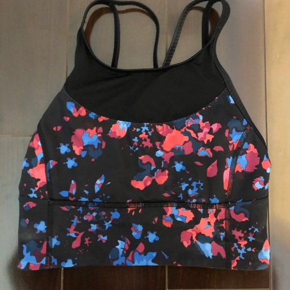 Lululemon long clip in bra 4 colorful blue pink black top sheer panel - Picture 1 of 4